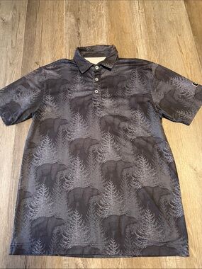 Waggle Men's Dark Gray Bear Print Polo Shirt